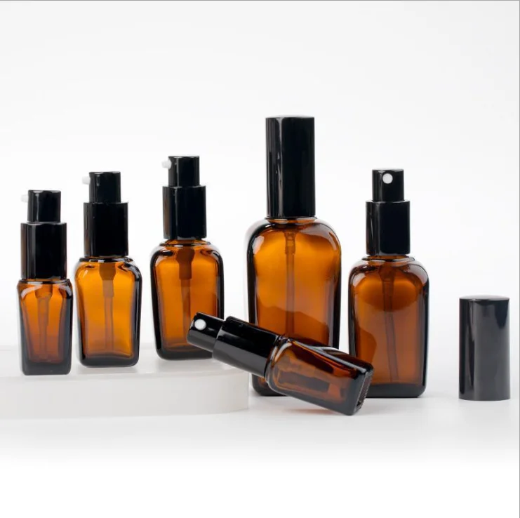 Wholesale 15ml 20ml 30ml 50ml 100ml Amber Square Essential Oil Glass Bottle With Sprayer