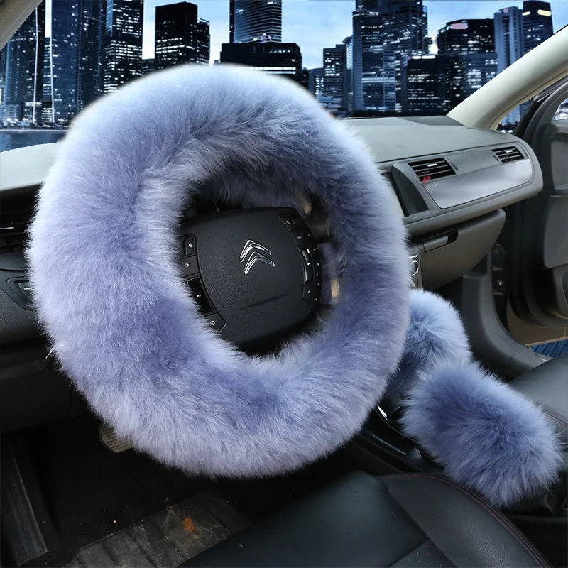 
Universal Steering wheel Plush Car Winter fur Hand Brake Gear Cover Set Car Accessories Steering Wheel Covers 