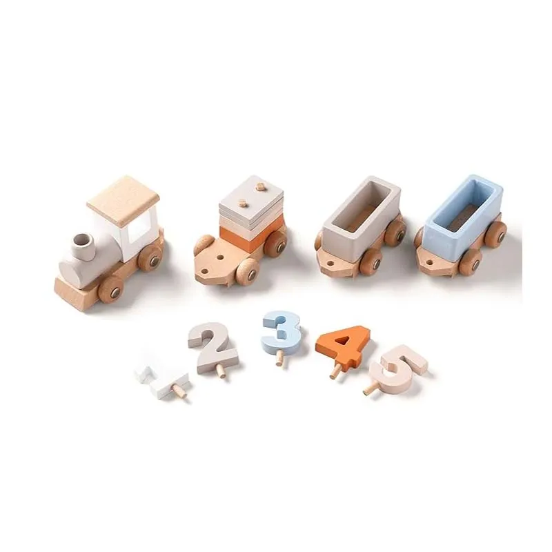 Wooden Train Set for Baby Gift Toys with Numbers and Blocks Train Toy 12 PCS for Toddler Boys and Girls 1 2 3 4 5 Birthday Gift