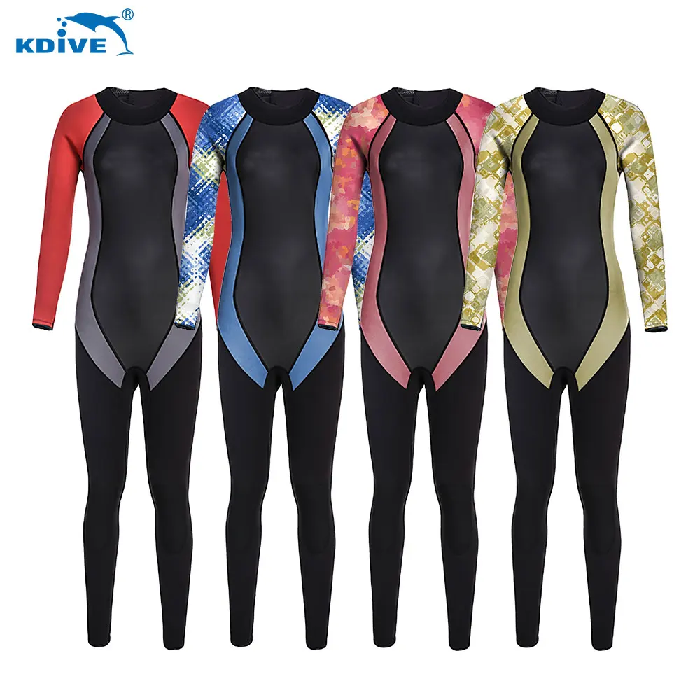 KDIVE Wholesale 3MM Neoprene Back Zip Long Sleeve Wet Suit Smooth Skin Diving Surfing Suits for Women
