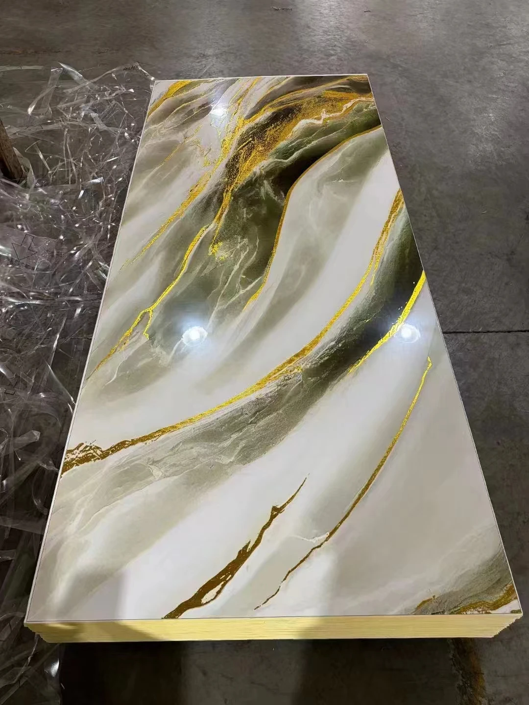 Digital Printing Faux Marble Wall Paneling PET Bamboo Charcoal Wood Veneer Panel For Entertainment Decoration