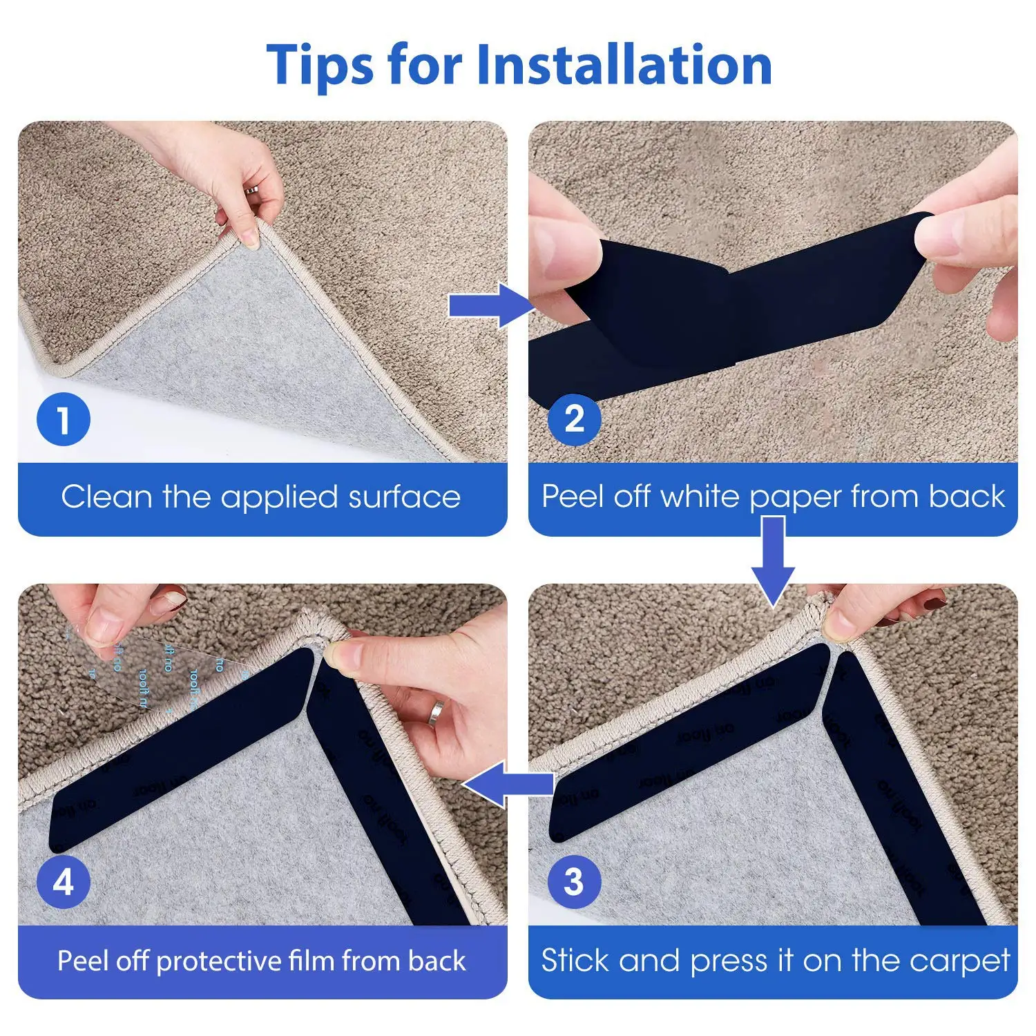 Keep Area Rug Flat Grips Carpet Corners Washable Dual Sided Anti Curl Corner Side Extra Strong Gripper for Rugs