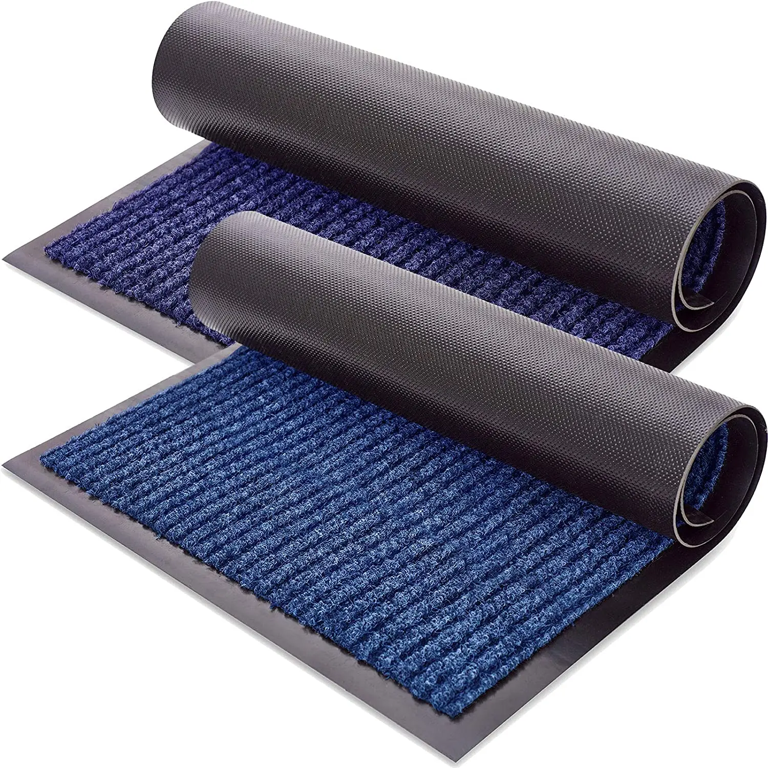 2-Pack Front Door Mat Ribbed Blue Indoor Outdoor Floor Doormat Rug Entryway Welcome Mats