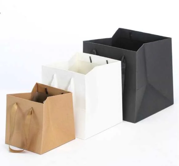 IMEE Customized Logo Wide Bottom Thick Material Large Square Strong Kraft Paper Bag Cake Baking Food Flower Gift Bag