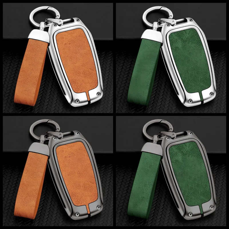 Metal Leather Car Logo Key Case Cover Shell for Toyota Crown Corolla Rav4 CH-R Camry Hilux Fortuner Key Fob Auto Accessories