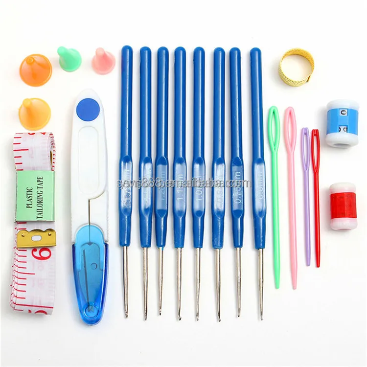 Kit Sewing Box Knitting Needles Crochet Hook Set Thimble Tools Stitches Yarn Kn