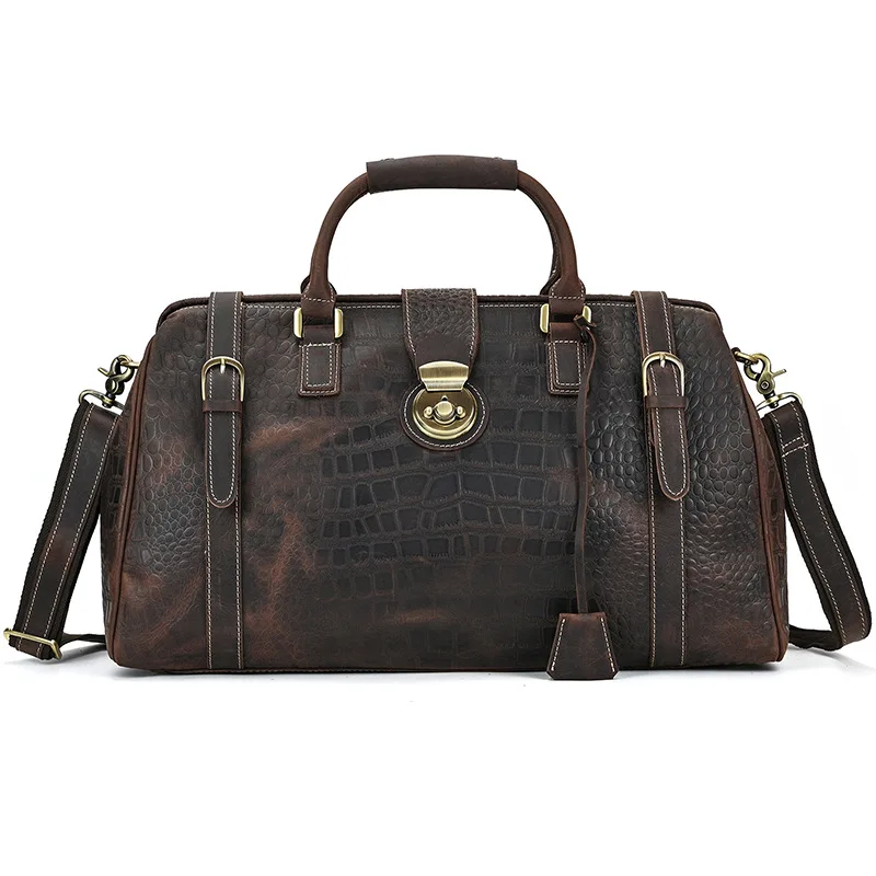 Luxury Genuine Leather Mens Crocodile Weekend Travel Bag Leather Luggage bag