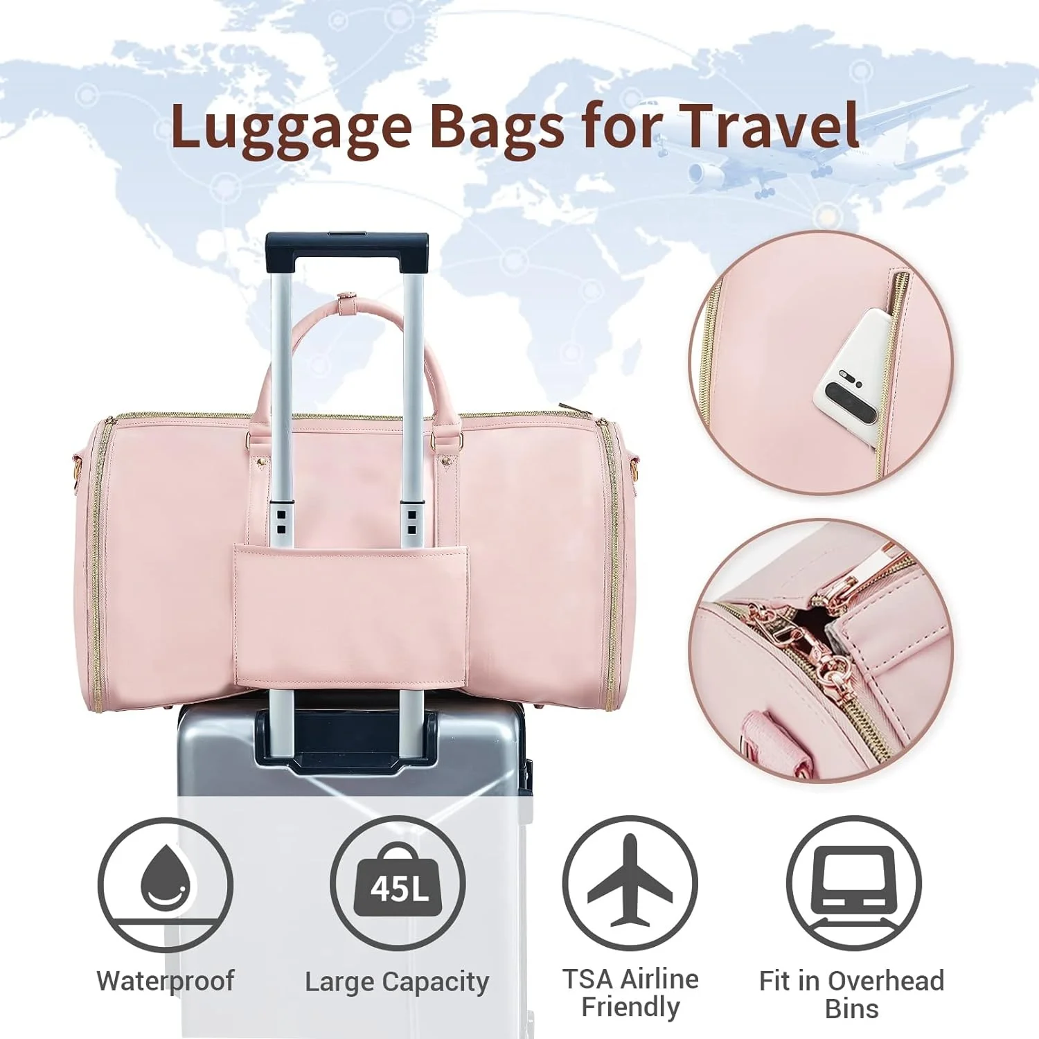Wholesale Women Trendy PU Leather Suit Bags Travel Garment Bags Travel Dress Storage Duffle Tote Bags with Butterfly