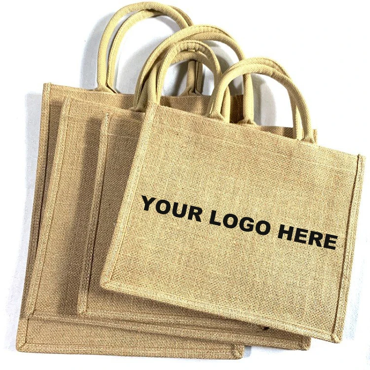 Eco Natural  Reusable Jute Burlap Linen Shopping Tote Bag Jute Bag OEM Customized Printing Tote Bag