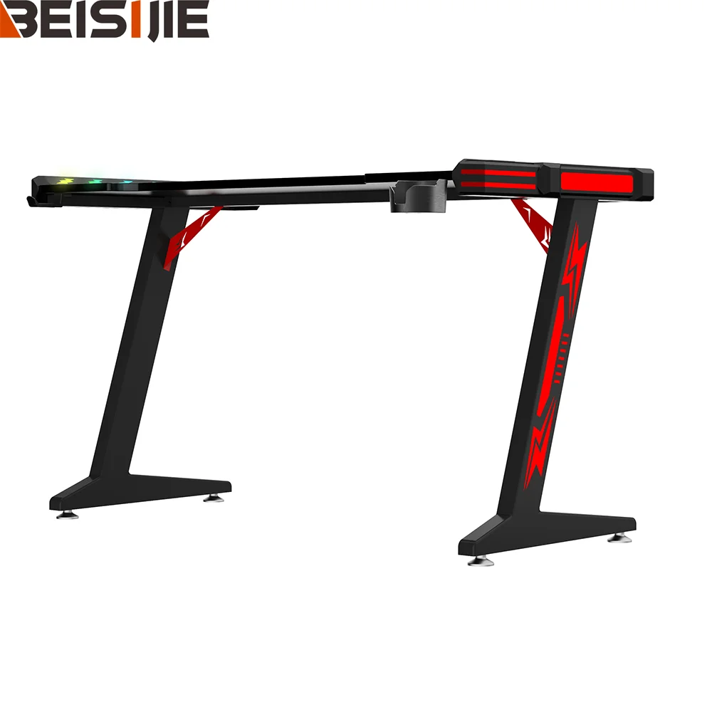 Beisijie Modern RGB LED Game Table Red Home Office Used Game PC Computer Desk Gaming Table