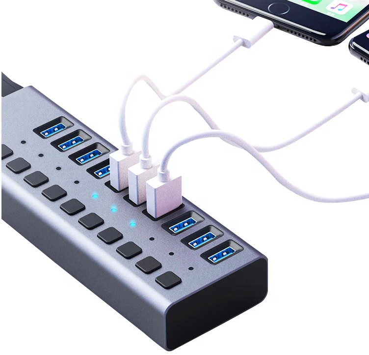 Usb 3.0 5Gbps  Multifunctional  High Speed Transmission usb hub  7 ports 10 13 16 20 port 12v charging power with switch usb hub