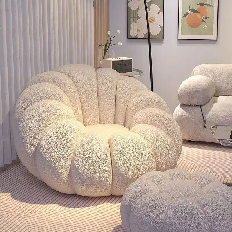 Pumpkin Leisure Chair White Mutton Plush Lazy Sofa Living Room Outdoor School Hall Modern Tatami Light Luxury Bedroom Small Sofa
