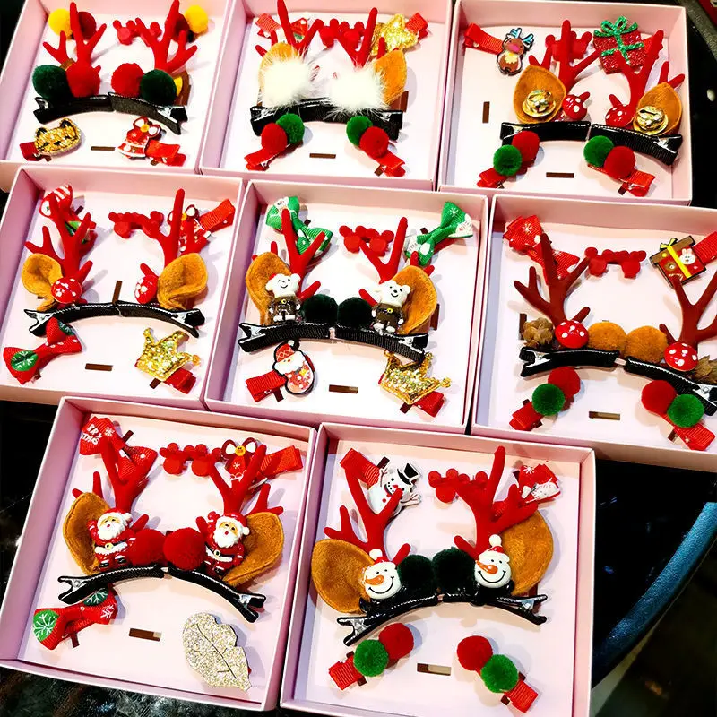 Christmas hair decoration gift box set Christmas antlers lovely snowman head rope girl elk hair clip headwear
