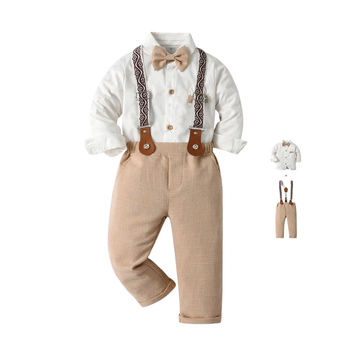 Hot Sale Handsome Boys Clothing Sets Vintage Suspenders Spring Autumn Long Sleeve Suits for Birthday Party Evening Performance