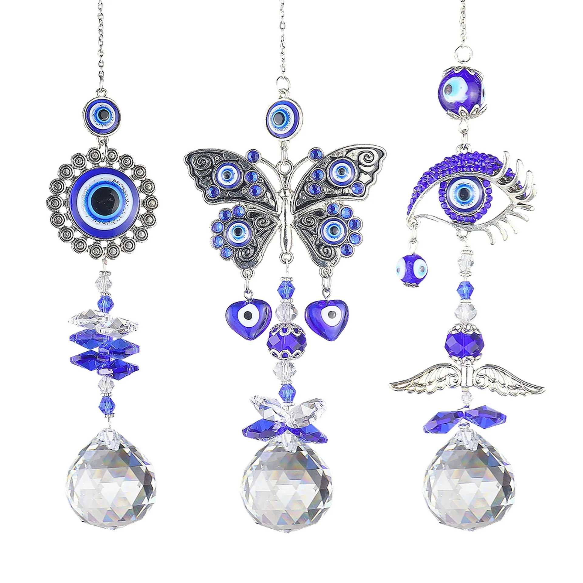 Crystal Turkish Evil Eye Crystal Sun Catcher Pendant Light and wind chimes Rainbow Garden decoration