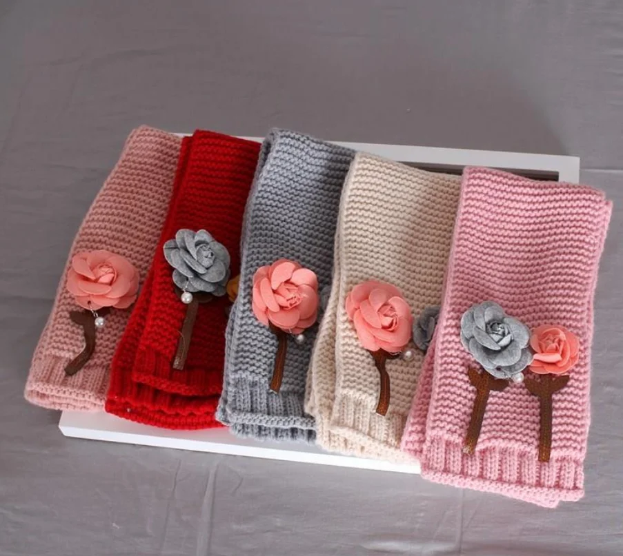 Baby Girls Knitted Hat Scarf Set Boys Kids Warm  Faux Fur Pom Crochet Skull Cap Beanie Hats