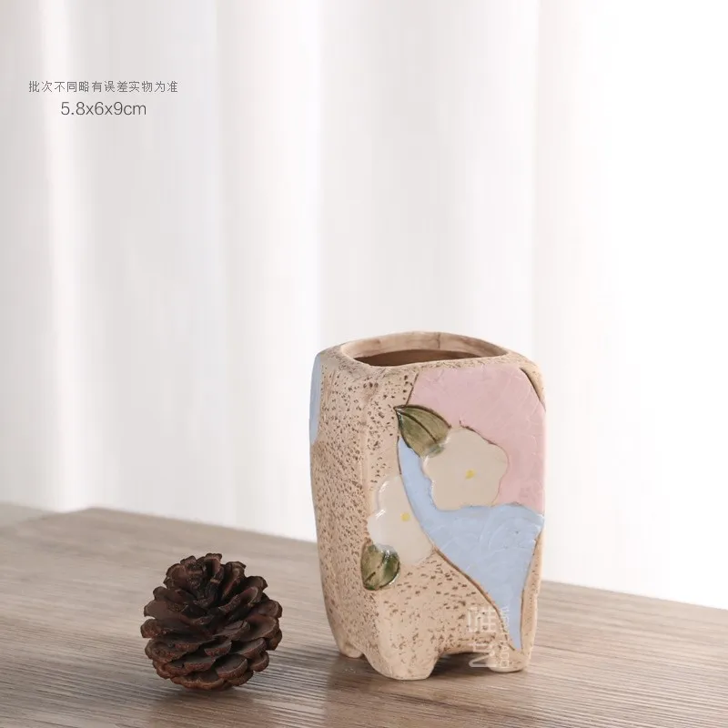 3D Hand-Painted Succulent Flower Cactus Pots Protruding Flower Pattern Planter Container Plant Pot Not Include Plants