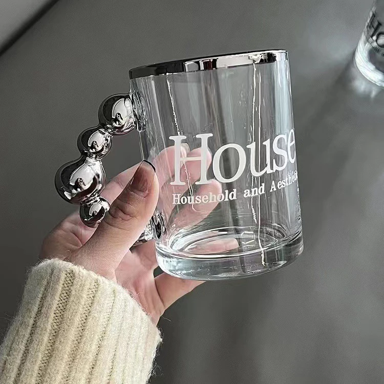 2023 Newest Design Office Coffee Glass Mug Water Milk Juice Glass Cup Set With Golden Handle