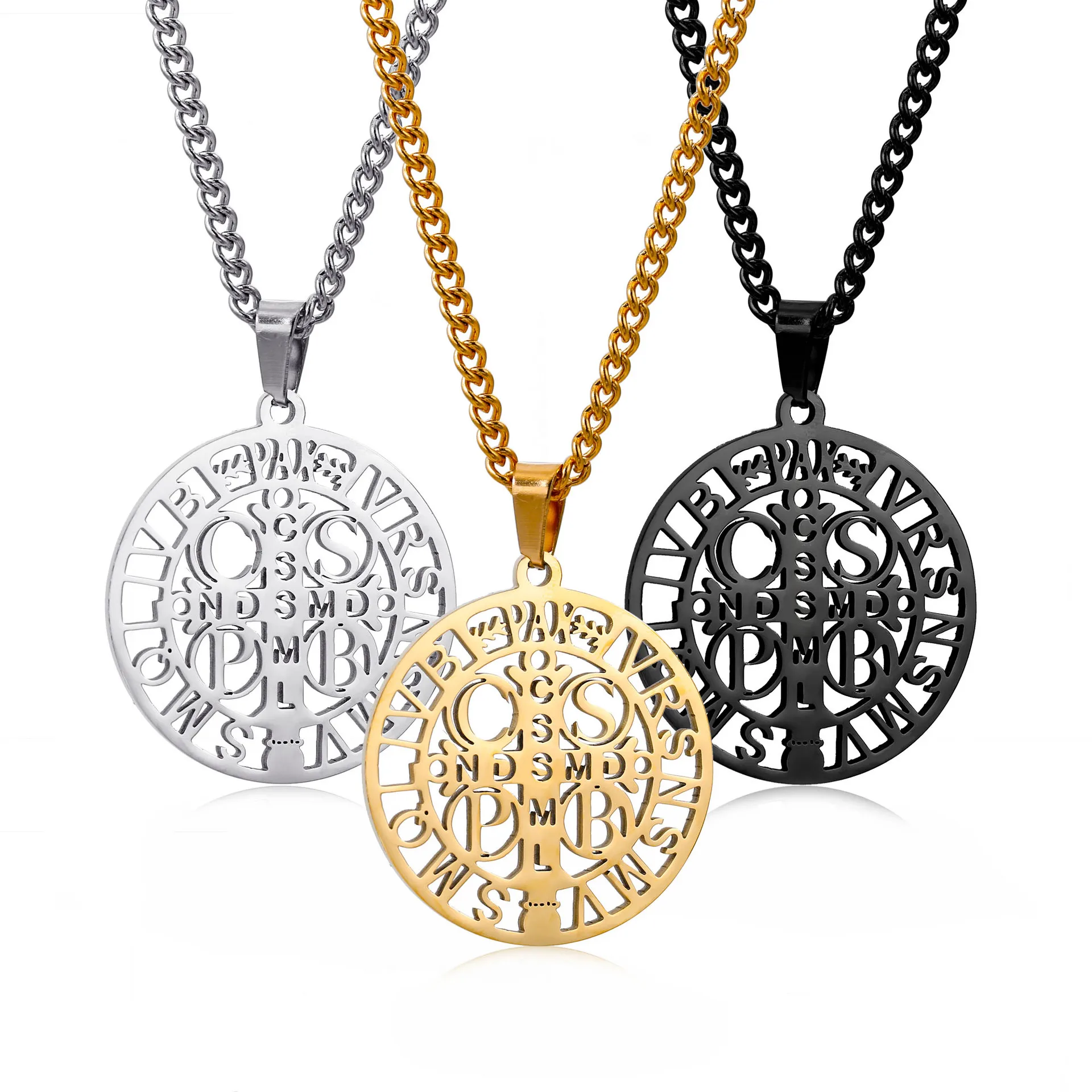 Benedictine Personalized Benedict Card of Exorcist Amulet Jewelry Gift Stainless Steel Exorcism Cross Pendant Necklace for Men