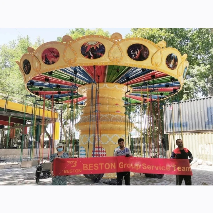Beston Amusement Park Project in Uzbekistan Double Deck Carousel Ride Flying Chair Ride Flying Tower Ride Roller Coaster