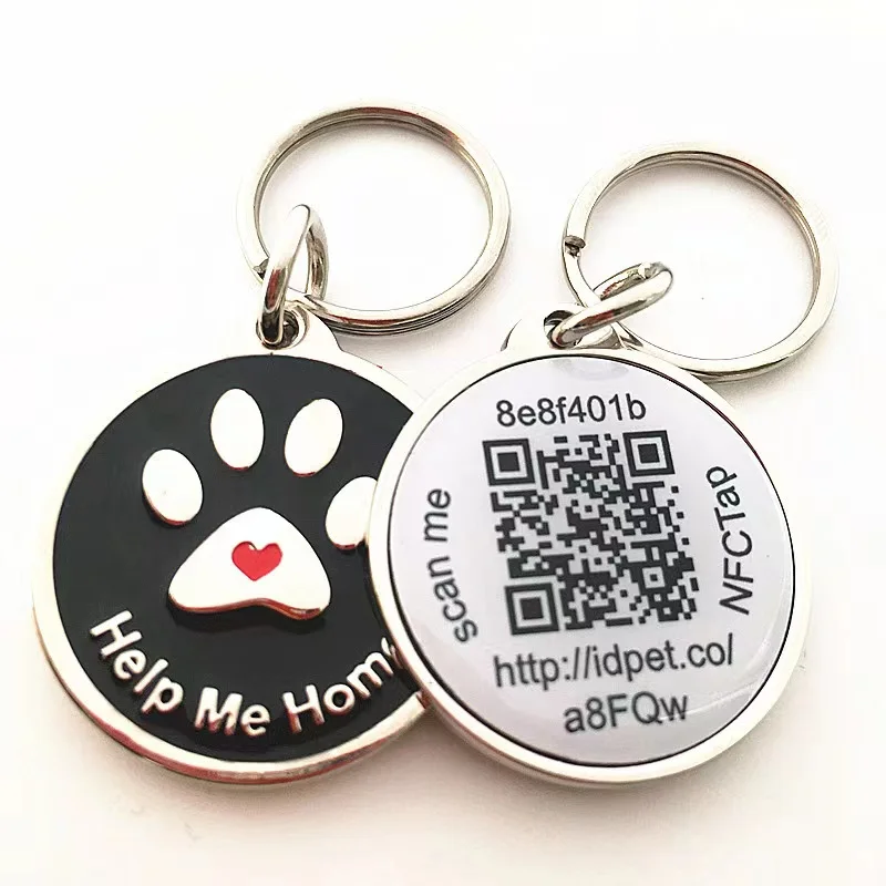 13.56Mhz NFC Pet ID Tag Printable QR Code RFID Dog Tracking NFC Metal Pet Tags For Animals