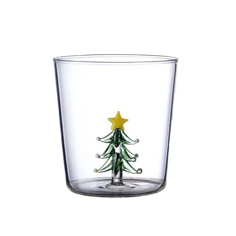 Creative clear christmas tree glass cup party bar restaurant wine cups wholesale 300ml tea coffee wine borosilicate glass cup