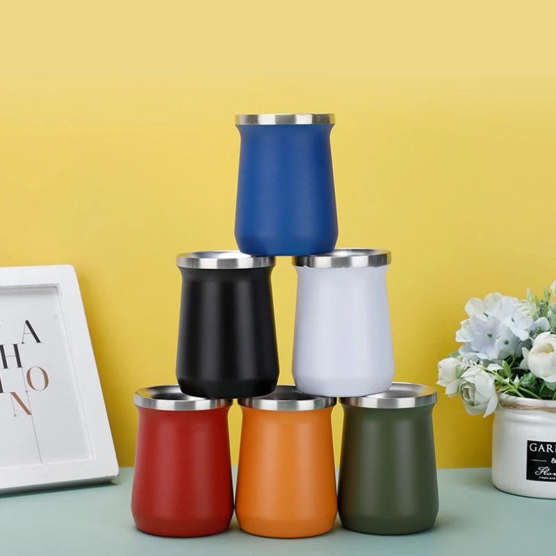 Hot Sale Wholesale 8oz Double Wall 18/8 Stainless Steel Yerba Mate Cups 8 Oz Vacuum Mate Natural Gourd Mate Mugs With Straw