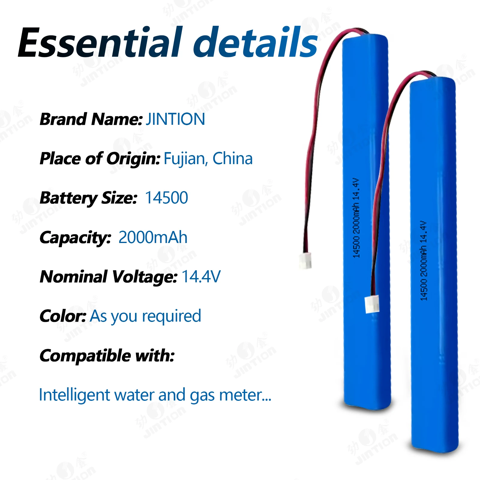 JINTION 14500 2000mAh 14.4V lithium ion battery rechargeable battery for Intelligent water and gas meter