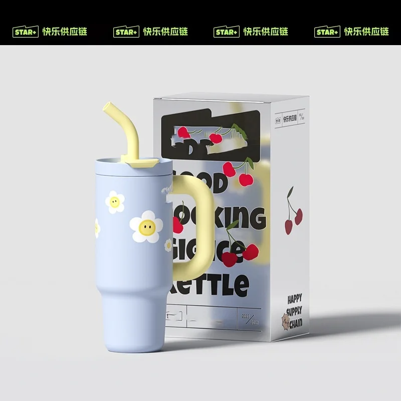 New ice Ba thermos cup girls large capacity high appearance level ceramic inner tube straw water cup