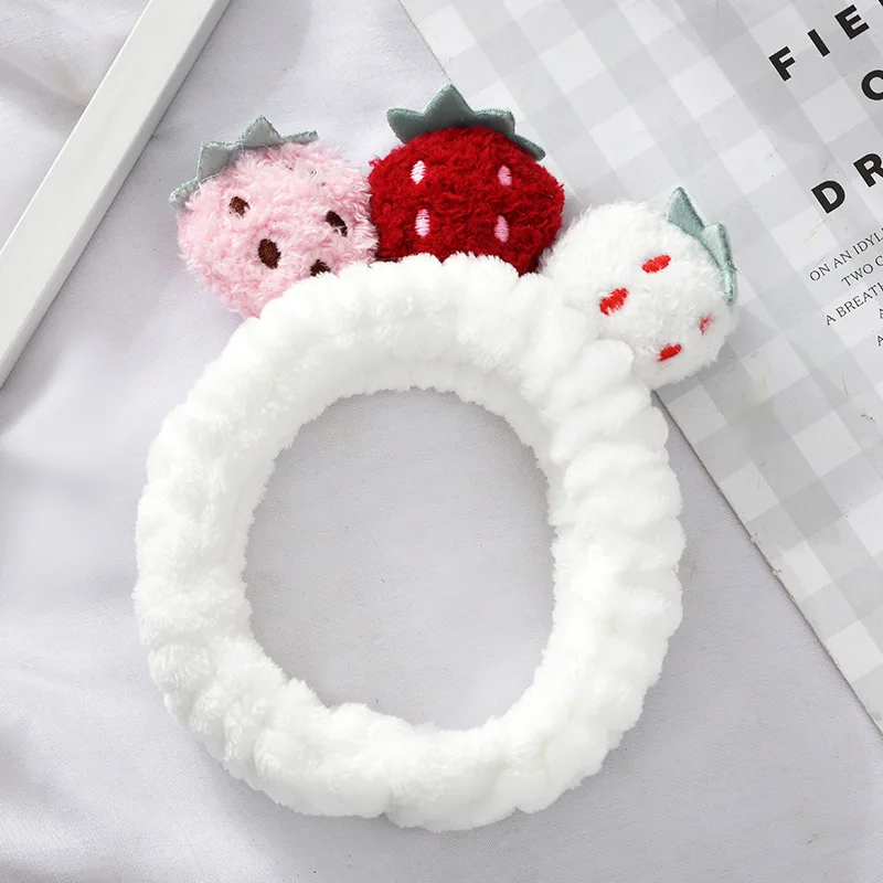Cheap Wholesale Premium Facial Makeup Beauty Spa Hairband Women Soft Coral Fleece Strawberry Headband