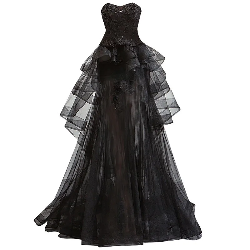 New Style Strapless Black Sexy See Through Lace Elegant Maxi Evening Dress For Women Party Wear