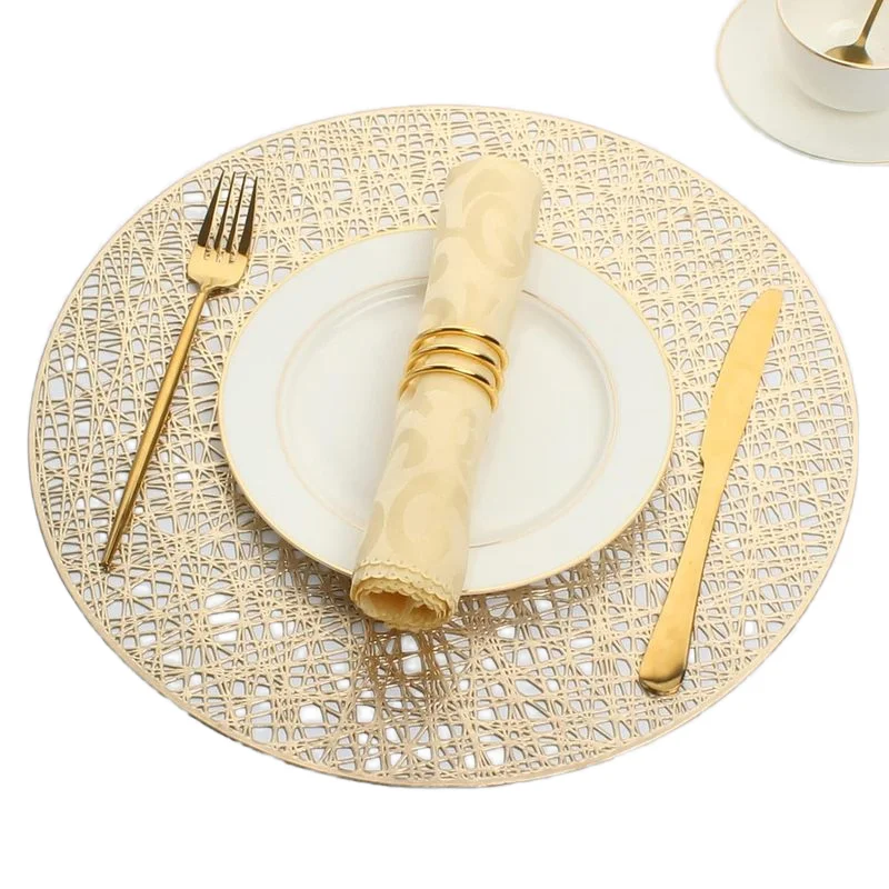 Wholesale round Metallic Hollow Vinyl Placemats/Chargers Eco-Friendly Table Decor for Home Bar Banquets Weddings Christmas