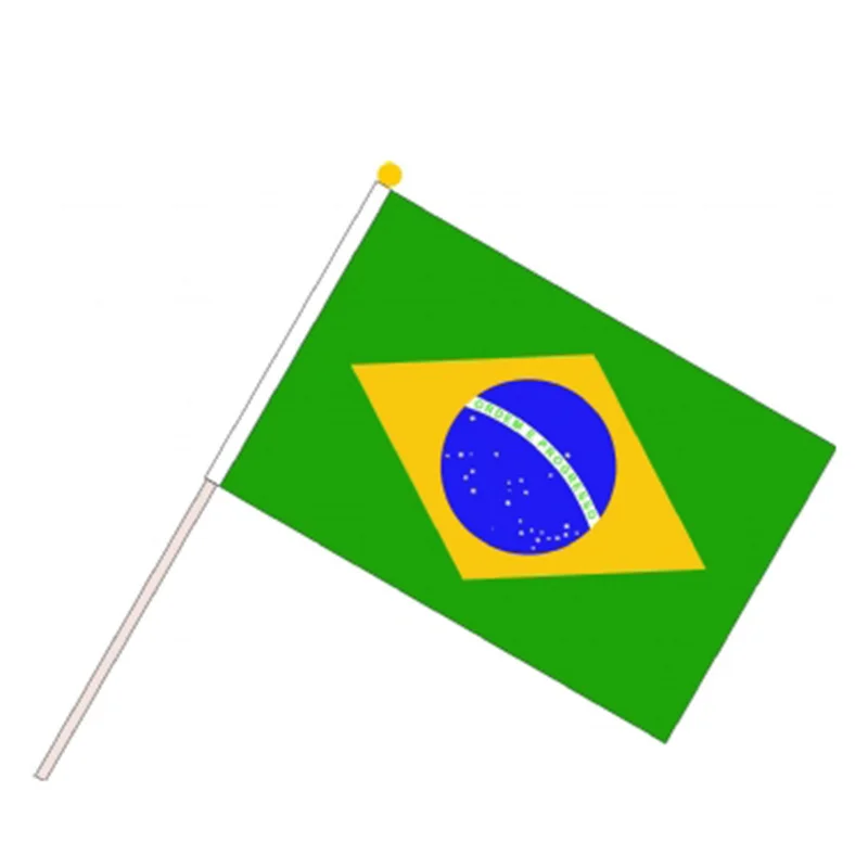 Wholesale custom flags 100% Polyester Stock 14*21cm Brazil Hand Flag garden flag