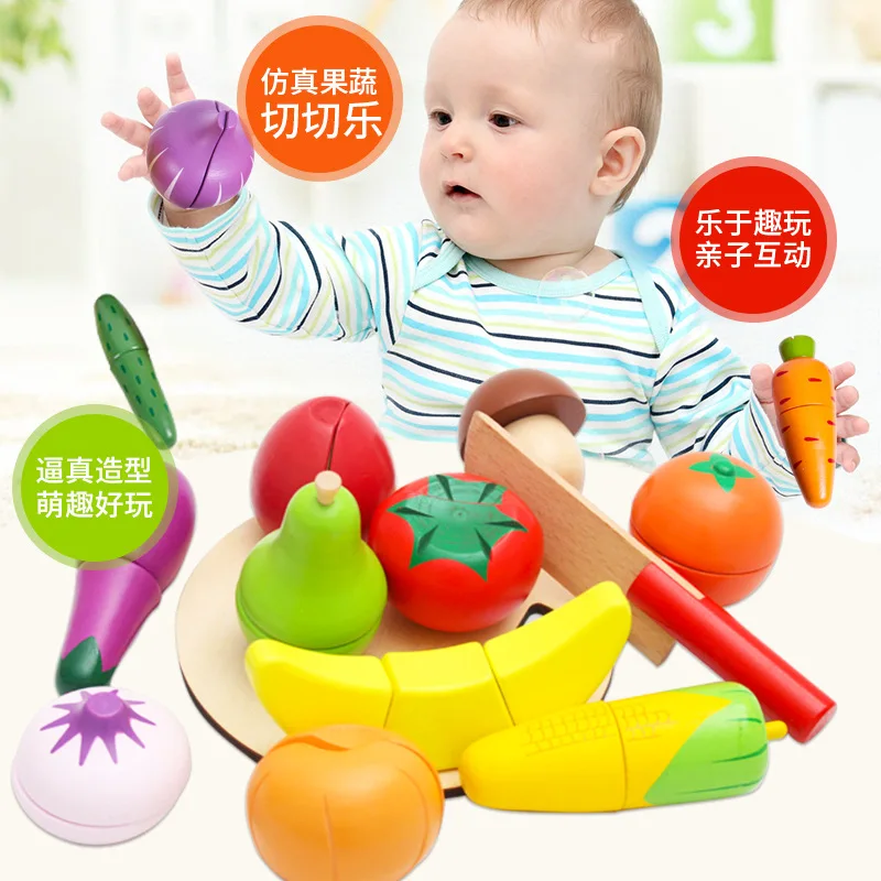 
Barreled magnetic wooden vegetables and fruits cut toys simulation kitchen play house toys 