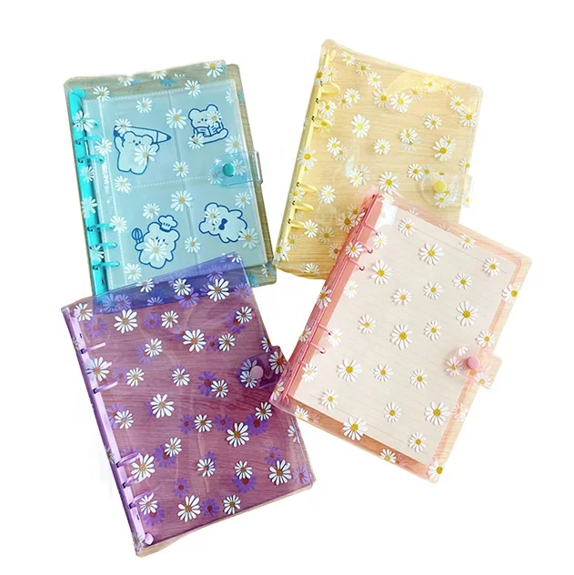 Hot Sales A5 A6 Daisy Budget Binder Notebook Transparent Mini Refillable 6 Ring Colored PVC Clear Budget Planner Binders Cover