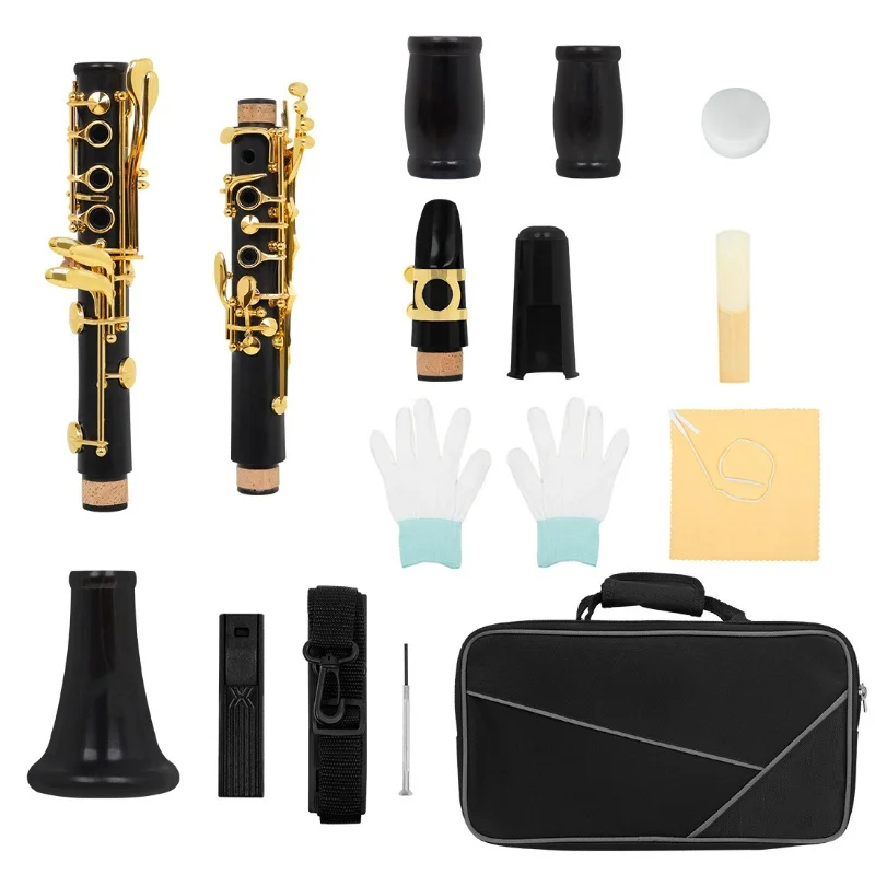 High-grade ebony clarinet Black gold key B-flat clarinet for adult beginners