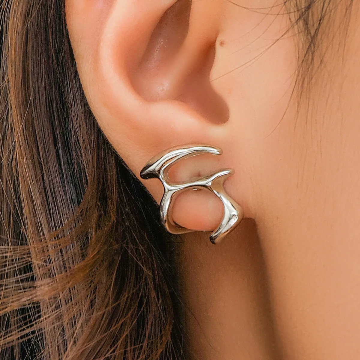 Long Personality Trendy Earrings Gold Plated Irregular Earrings Geometric Melt Metal Enamel  Earrings