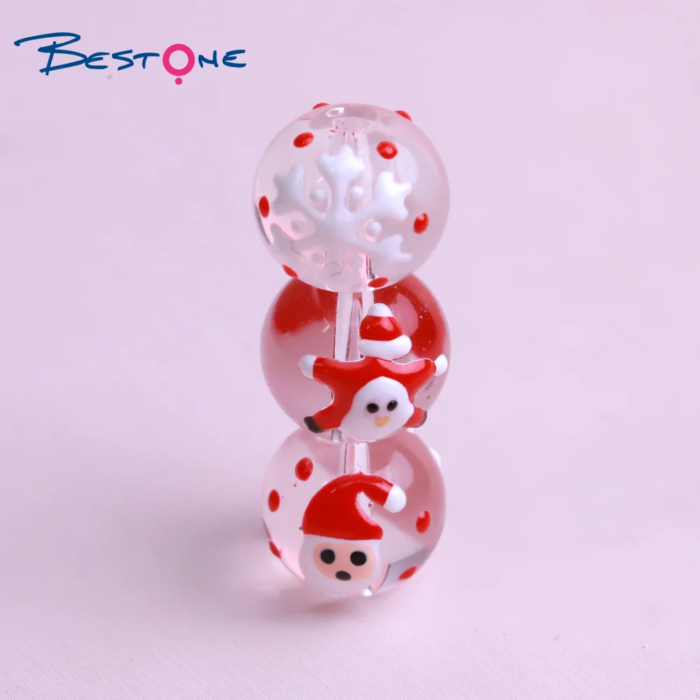 Bestone Cute Hand Painted Christmas Beads Lampwork Christmas Glass Beads Wholesale for Jewelry Making