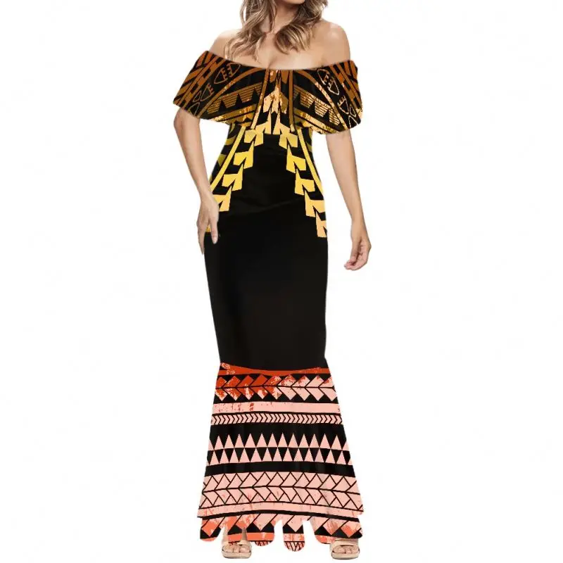 fishtail evening dresses new model Polynesia Tribal Printed Puletasi Maxi Dresses Women Wholesale Bodycon Dress Women