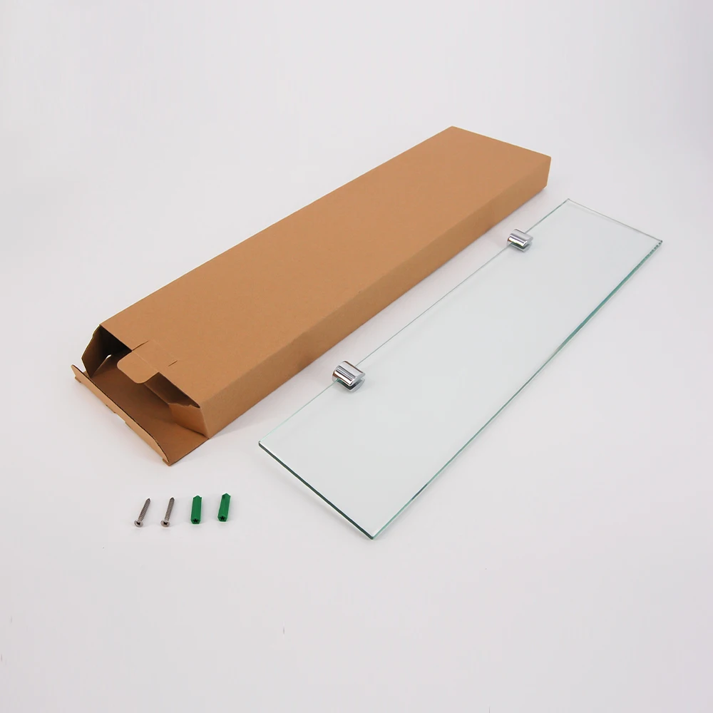 High Quality Bathroom Shelf Set OEM Glass Shelf with Rectangle Tempered Glass and Polished Chrome Bracket Wall Mount