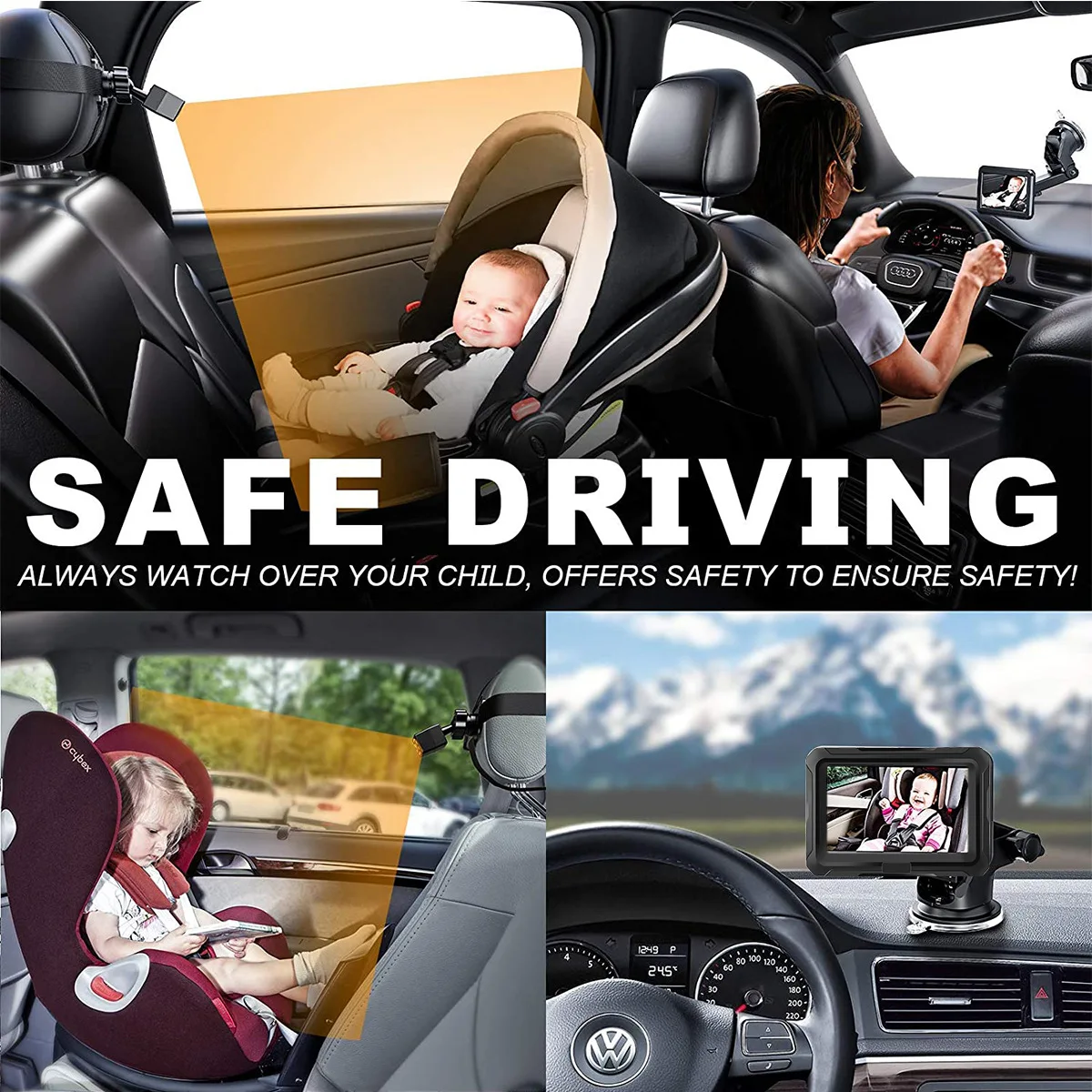 Factory Wholesale 4.3inch HD Screen Baby Monitors Back Seat Car Baby Children Video Mirror Monitor and Camera Set