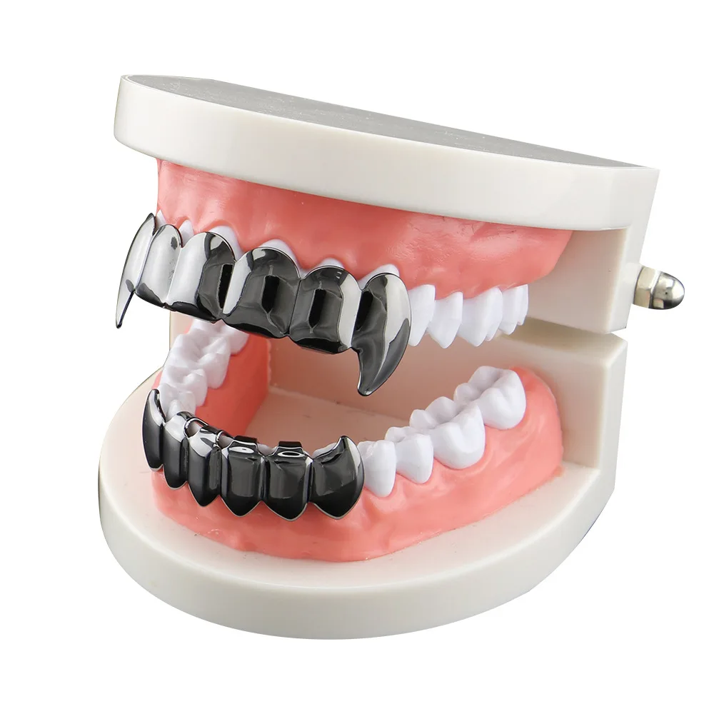 High Quality Copper Plain Fangs Grillz Hip Hop 18K Gold Plated Top Bottom Teeth Grillz Set Body Jewelry Unisex