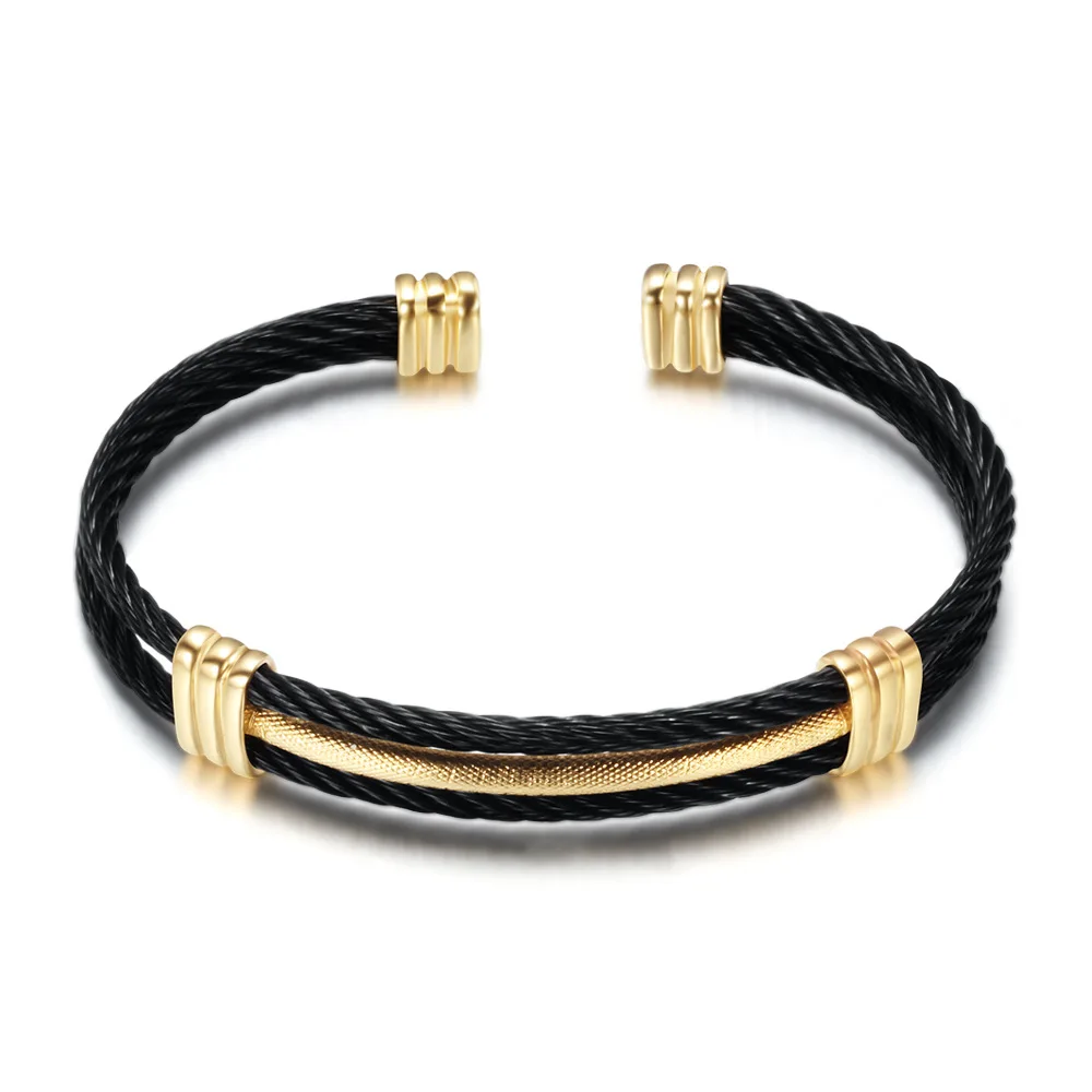 Luxury Gold Color Stainless Steel Wire Knot Bracelet for Men and Women Vintage Open Cuff Design Hip Hop Style Bileklik Jewelry
