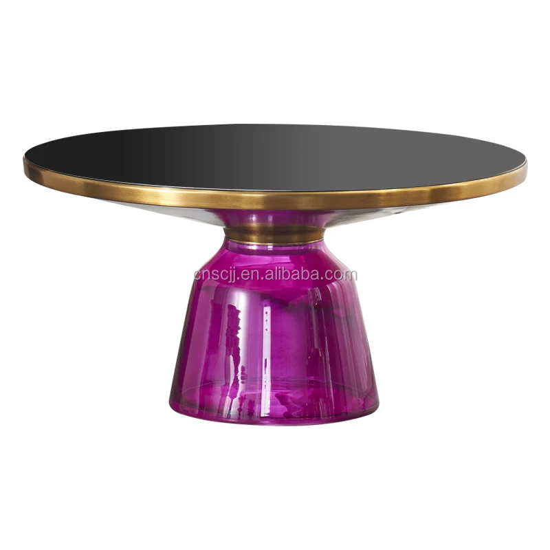 
A6175a wholesale beautiful colorful vintage round gold chrome metal glass end side coffee table 