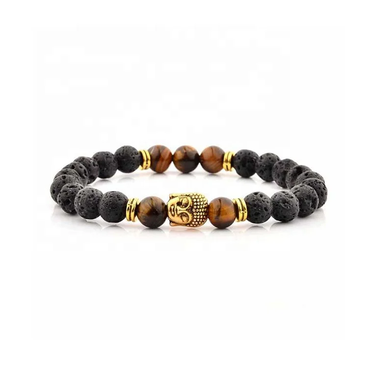 2020 Trendy Black Fashion Panther Head Black Agate Nature Onyx Beads Bracelet for Men
