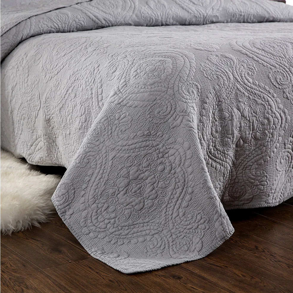 Однотонное домашнее покрывало из 100% хлопка с вышивкой размер Queen/King хорошее