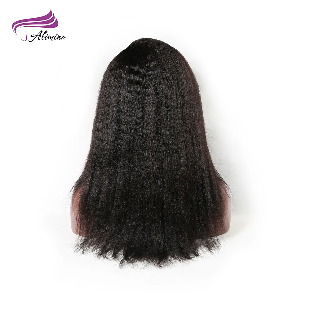 Alimina 30-40Inch High Quality Virgin Remy Human Hair Wig Kinky Straight Yaki HD/Full Lace Braided Natural Wigs for Women