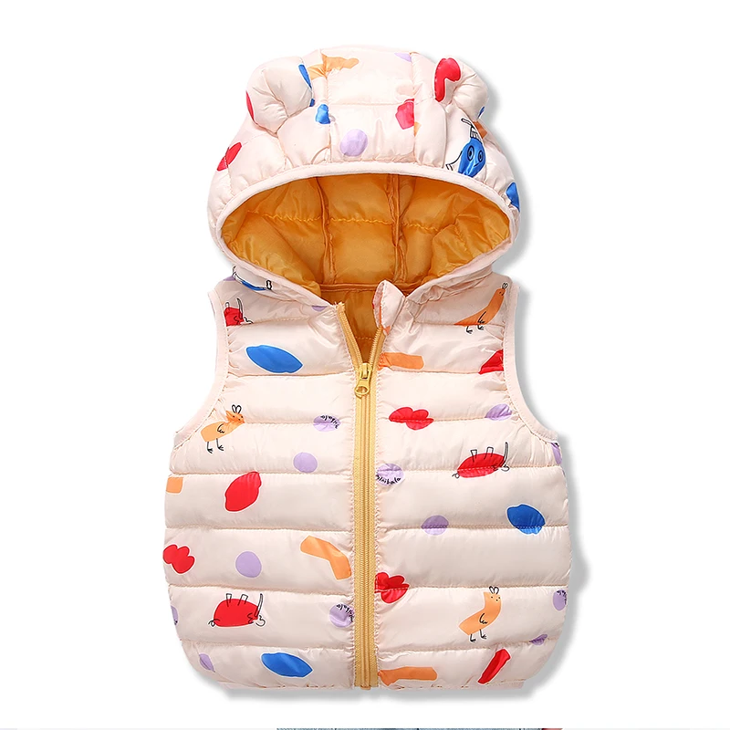 2023 Autumn Winter Girls Hooded Vest for Baby Toddler Kids Outwear Clothing Cartoon Print Vests