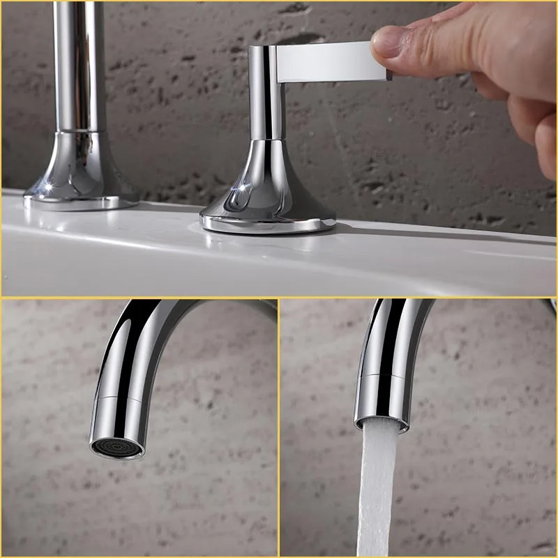 Luxury Basin Bathroom Water Faucet gold black brass Double Lever 3 Hole lead basin faucet bathroom taps