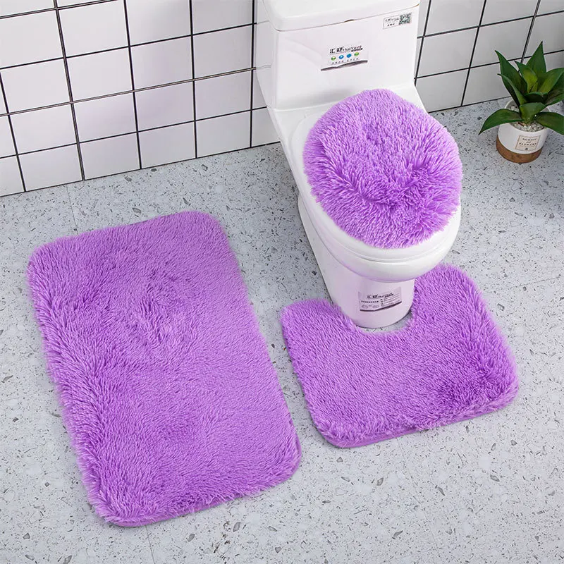 Customizable High Quality Soft Modern Non-slip Bottom multi-color Toilet Bath Floor Mat Rug 3 Pieces Bathroom Carpet Set
